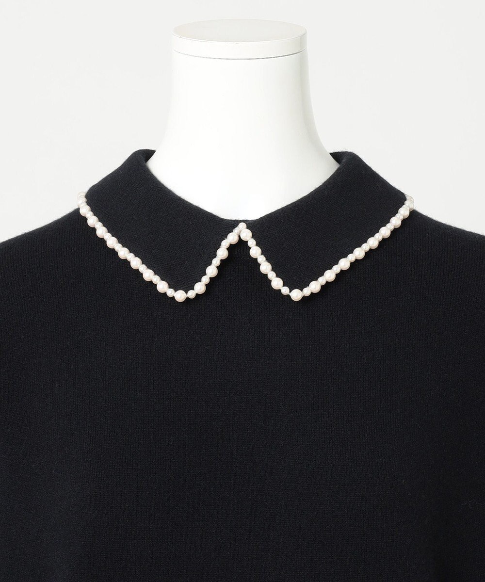 23区 【R(アール)】ウールカシミヤ パールトリム 襟付き五分袖ニット 