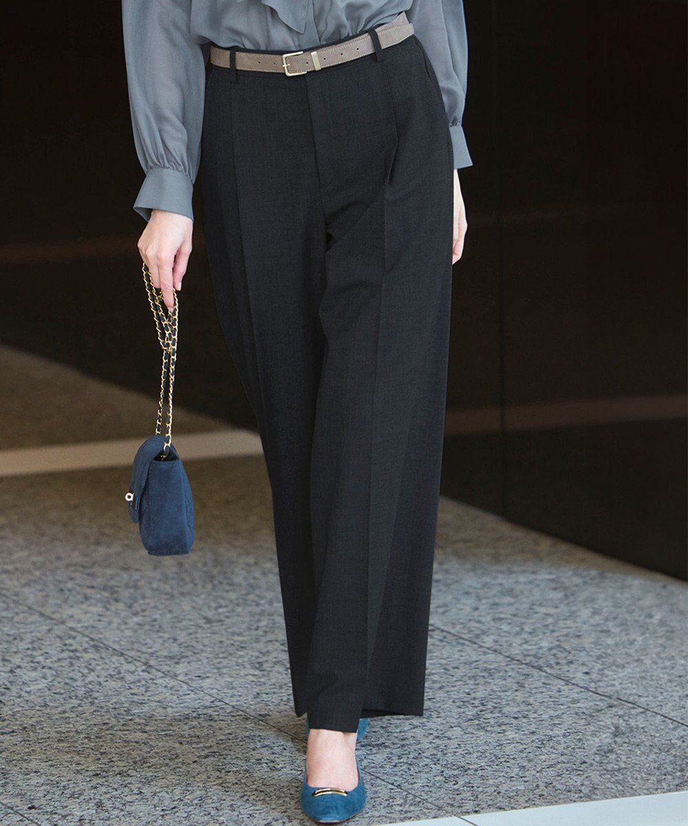 23区 【洗える】TWマットクロス タック ワイド パンツ 