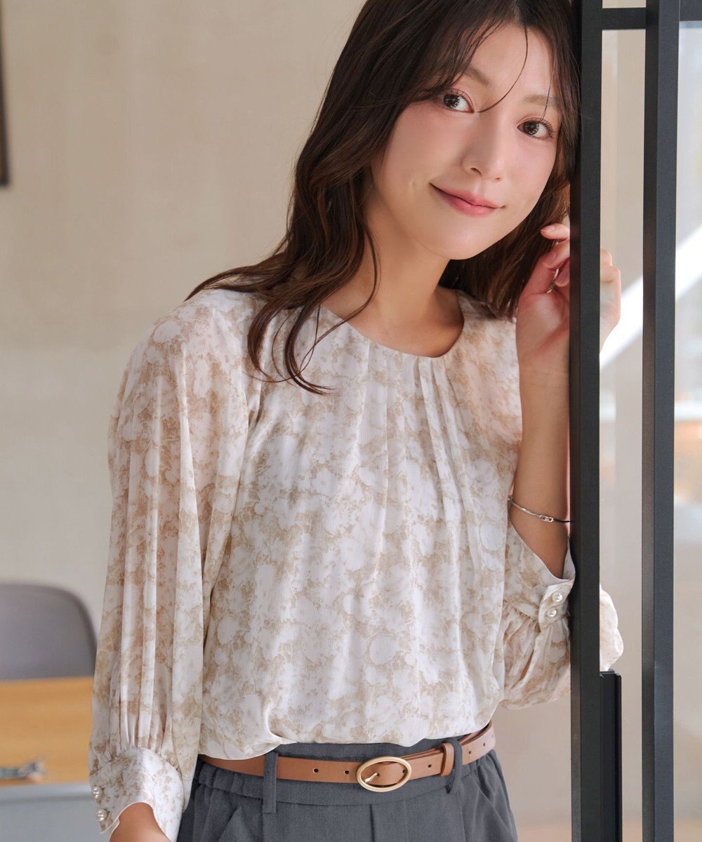 Tiaclasse L 水彩花柄シフォンブラウス 