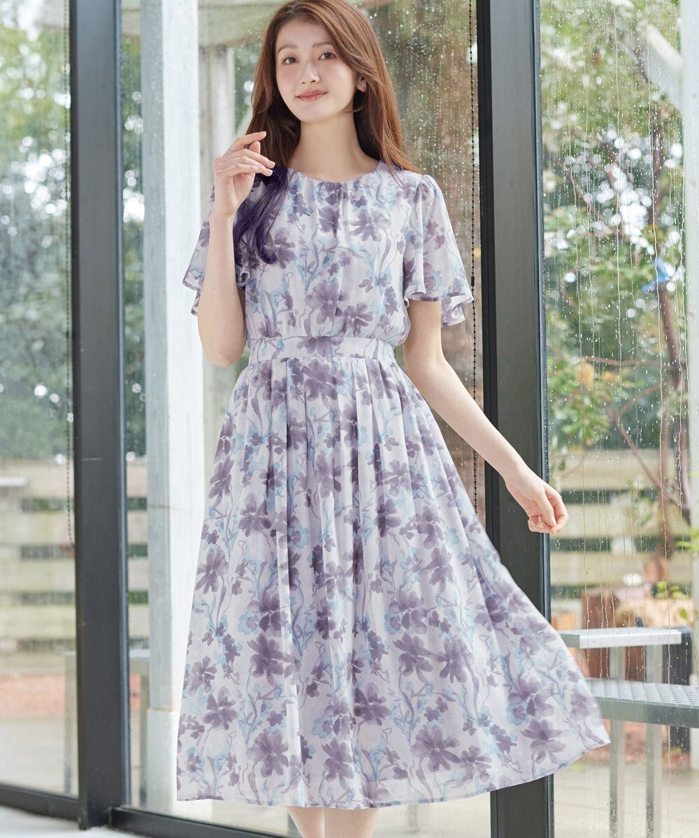 Tiaclasse 大花柄シフォンワンピース 