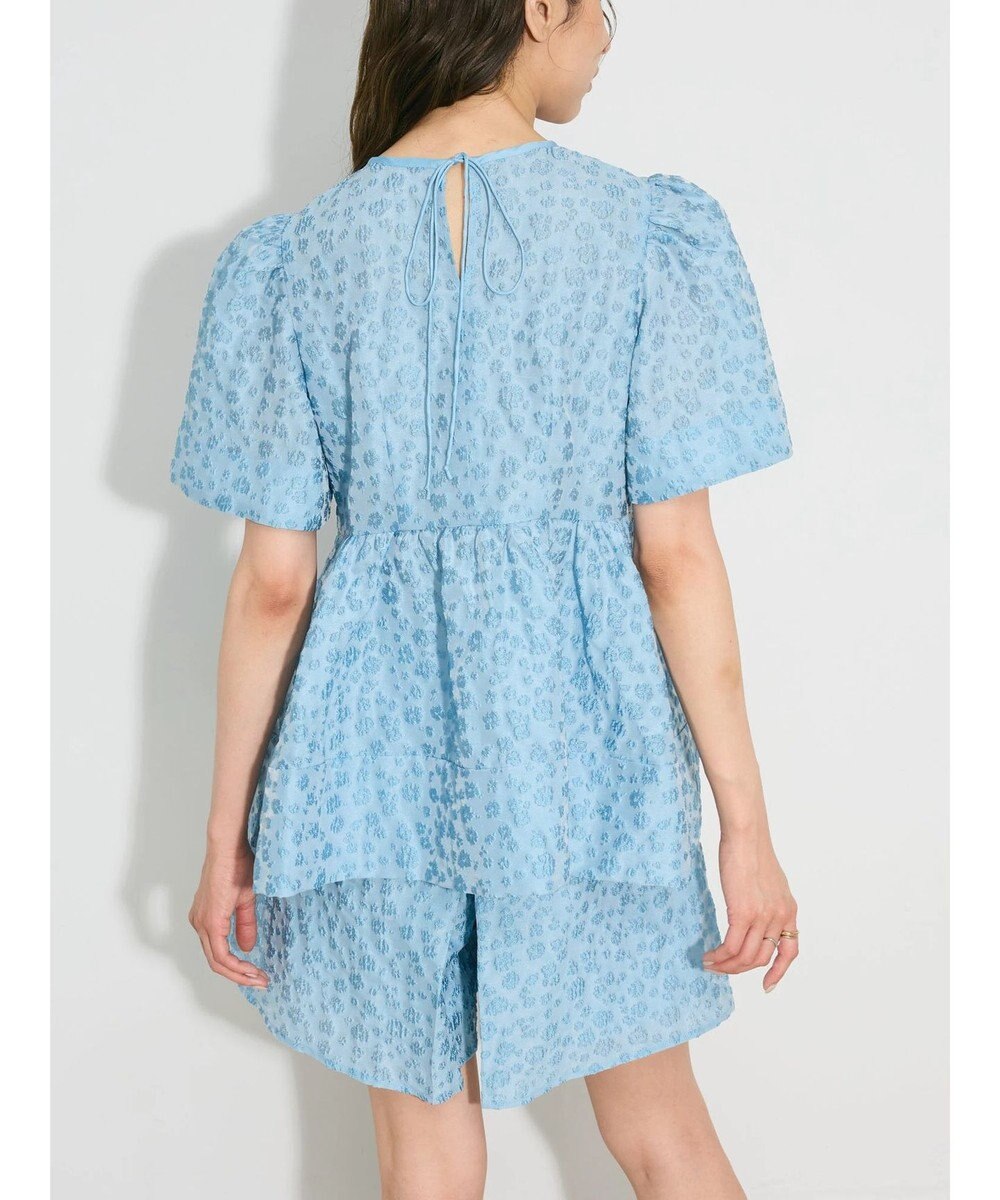 Green Parks パフスリーブジャガードペプラムブラウス 