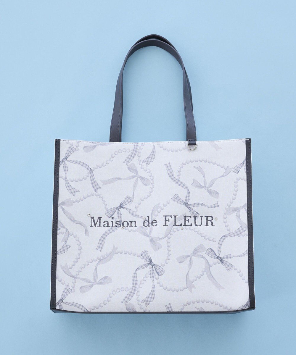 Maison de FLEUR リボンパールプリントマルチポケットトートバッグ 