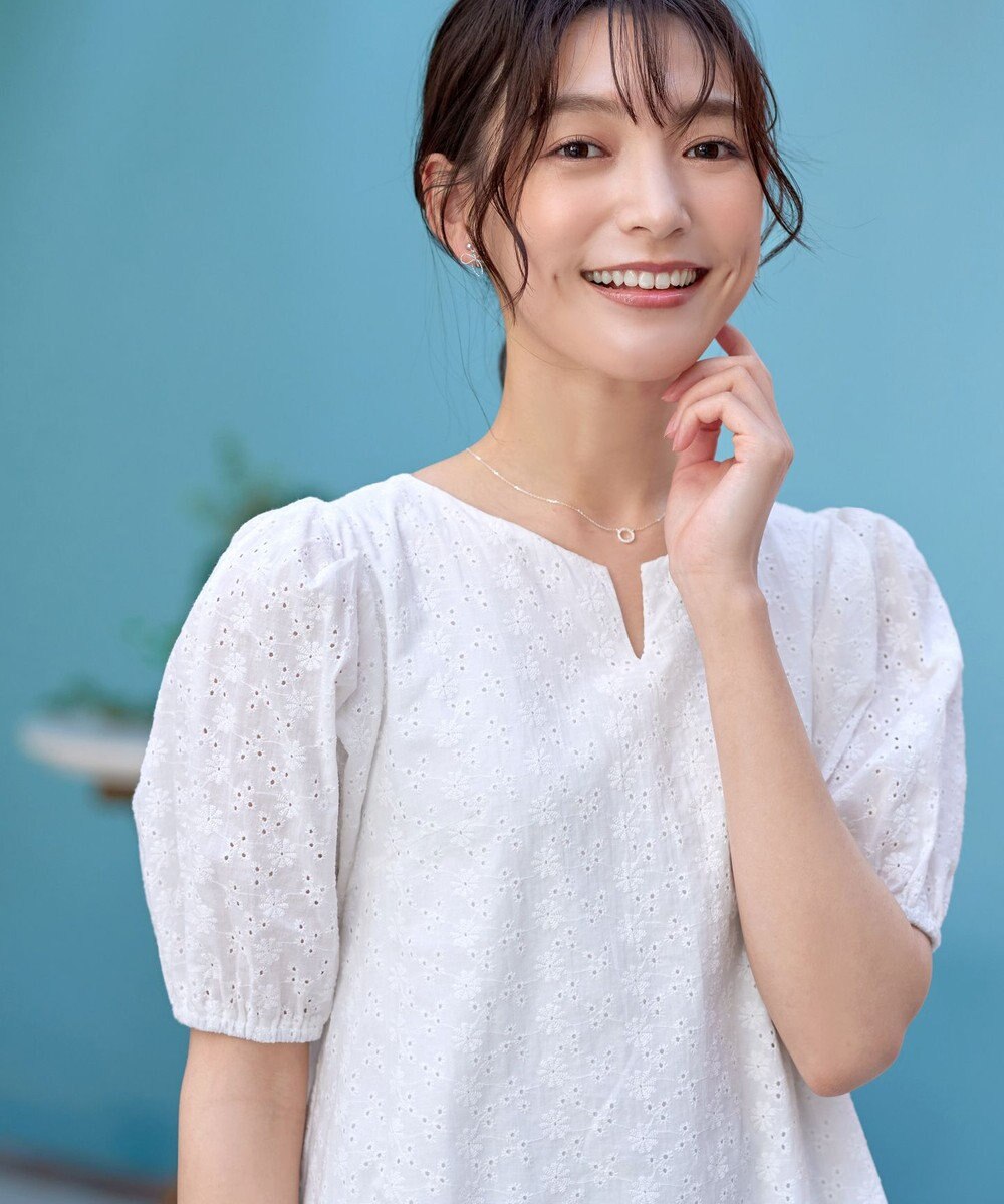 Tiaclasse 【2TYPE/総レース・袖レース】パンチングレースパフスリーブチュニックブラウス 