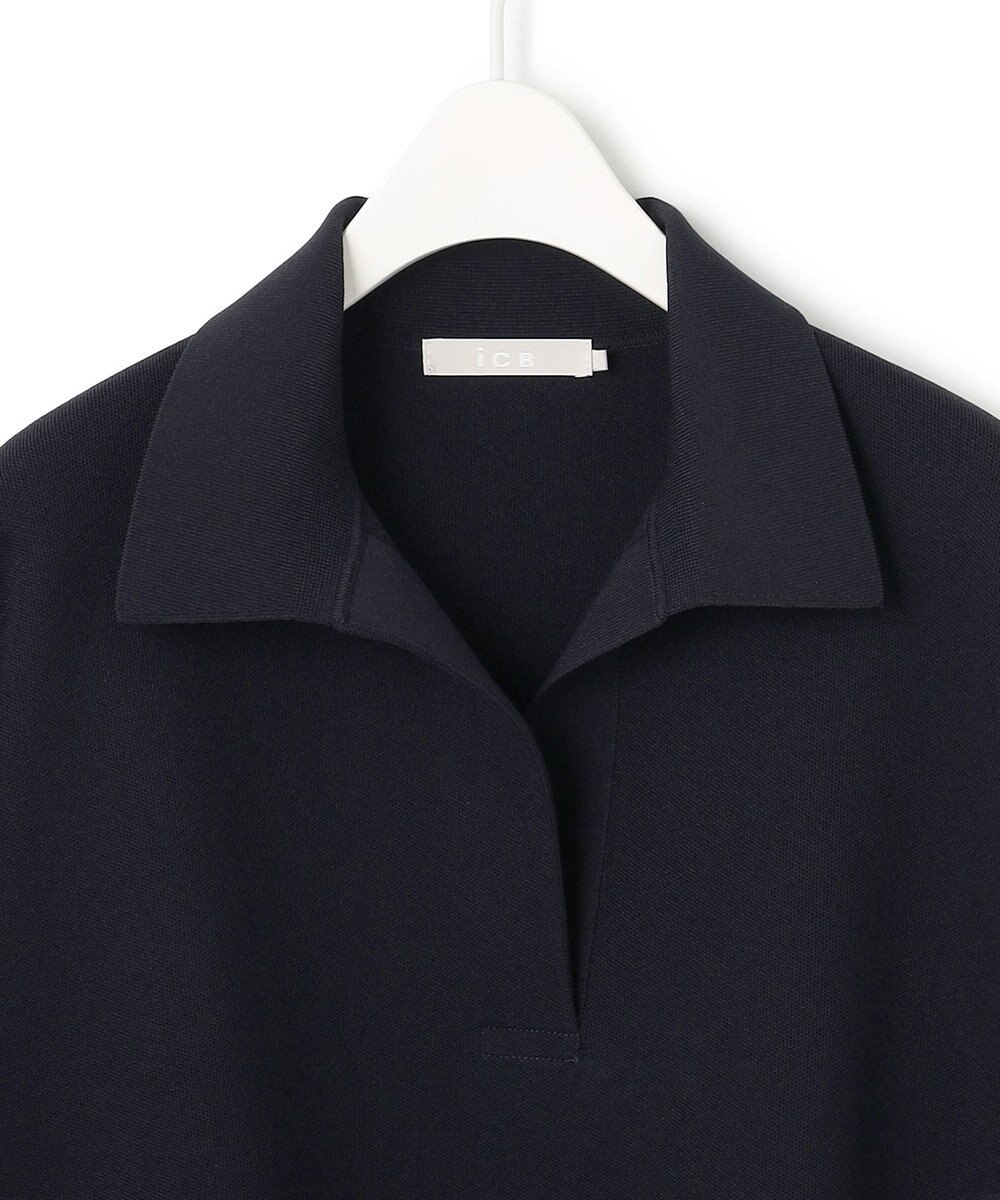 ICB L 【洗える】 シンセティックダブルフェイス スキッパーニットプルオーバー 