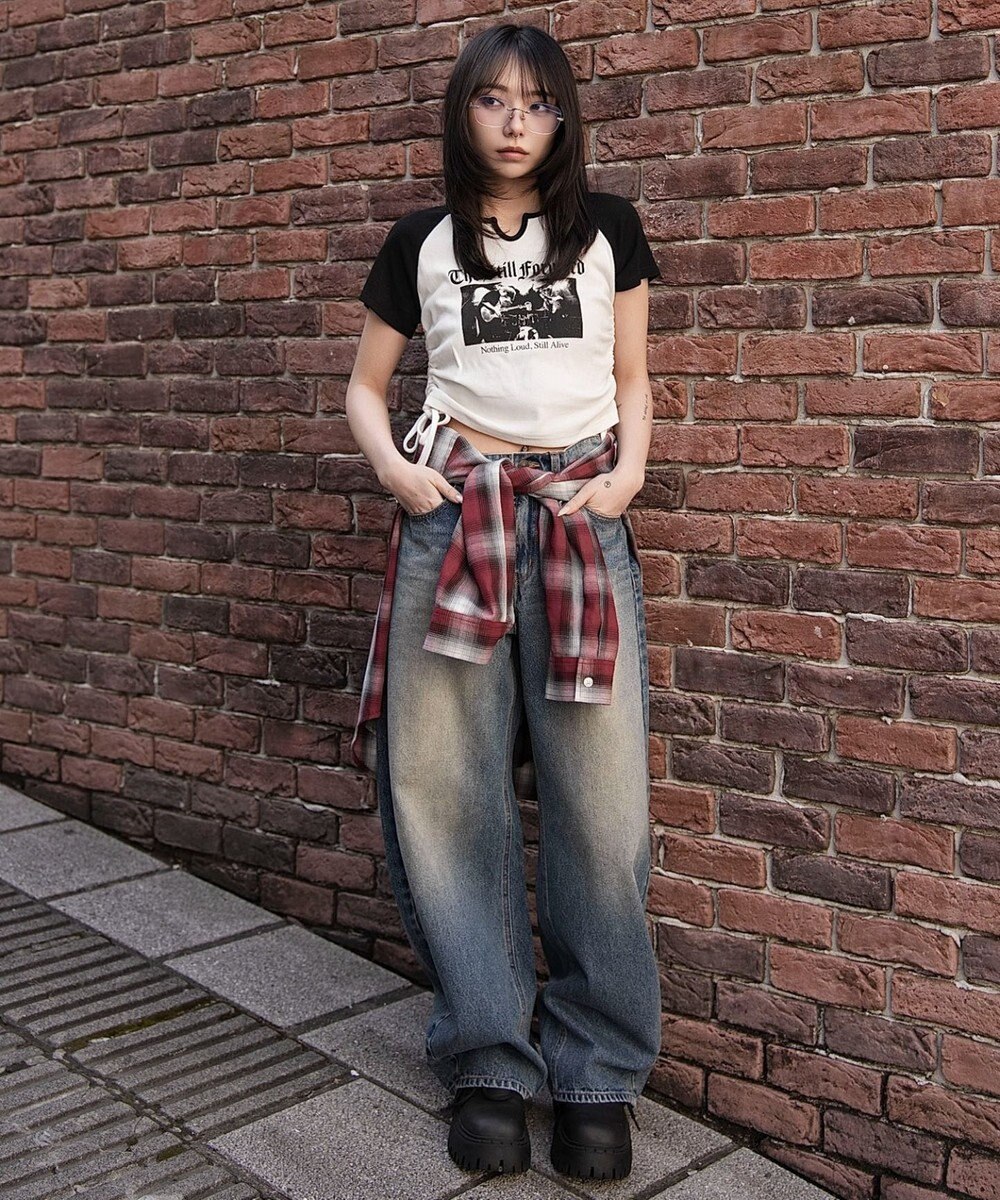 WEGO キーネックサイドレースアップちびT 