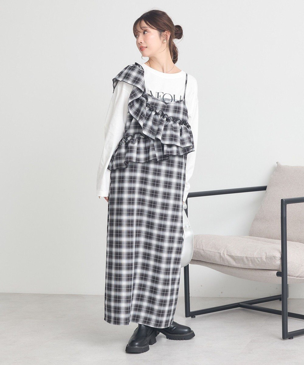 earth music&ecology 2wayフリルチェックキャミワンピース 