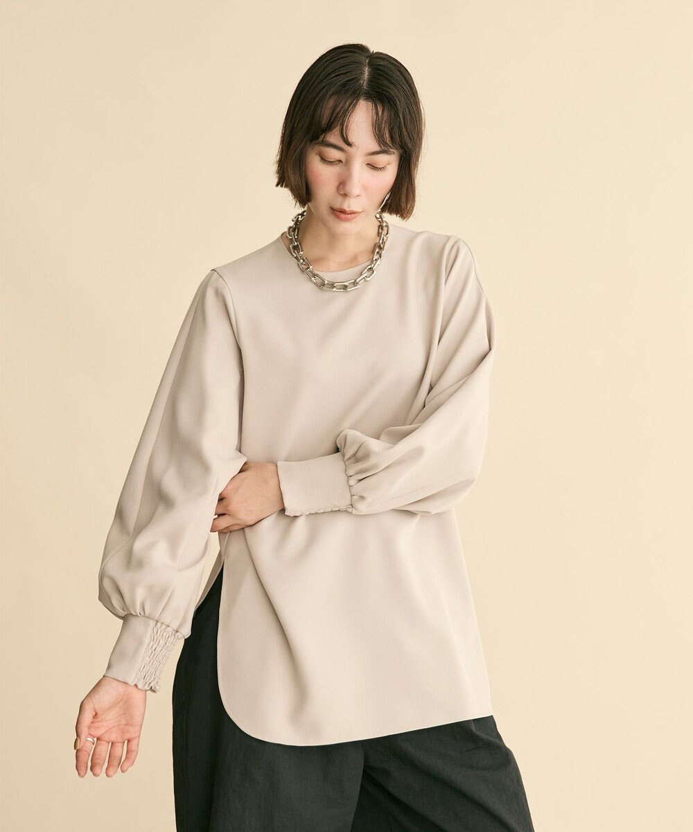 #Newans 【洗濯機可】シャーリングカフスパウダリーブラウス 