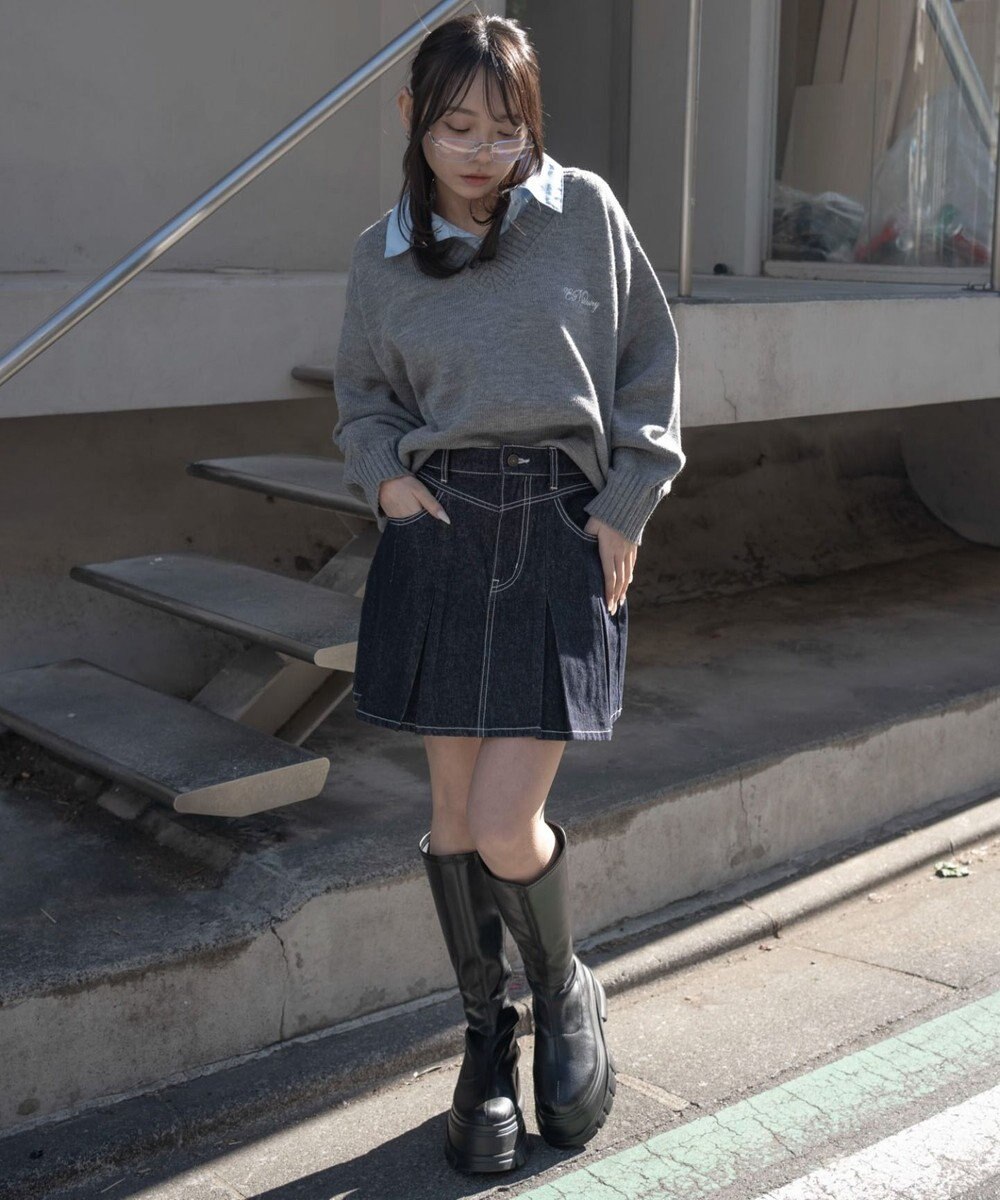 WEGO デニムプリーツミニスカート 
