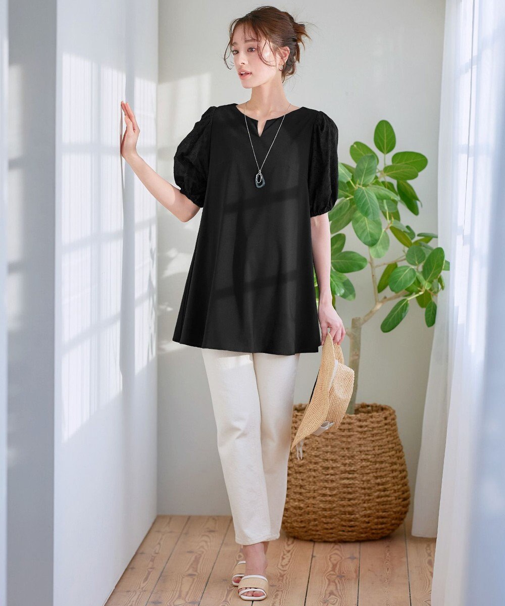 Tiaclasse 【2TYPE/総レース・袖レース】パンチングレースパフスリーブチュニックブラウス 