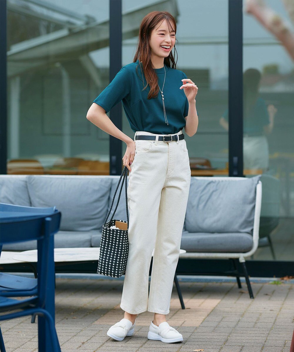 Tiaclasse L 【小倉優子さん着用・洗える・接触冷感・汗ジミ防止】“サマさまカットソー”ハーフスリーブベーシックトップス 