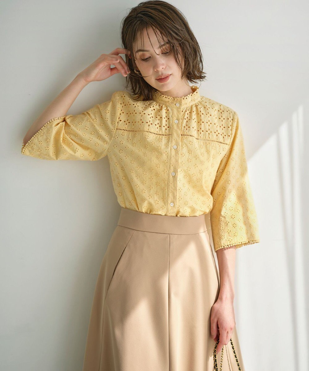 組曲 S 【WEB限定カラーあり】エンブロイダリーレース フレアスリーブブラウス 