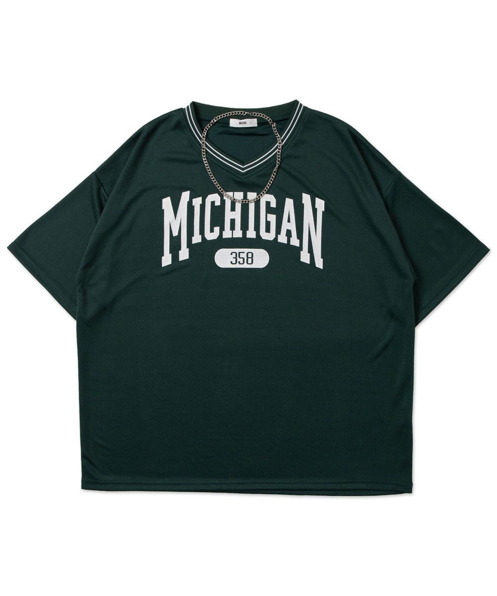 WEGO 【ユニセックス着用ITEM/2点セットネックレス付き/MLサイズ展開】アクセ付きラインリブメッシュプルオーバー 