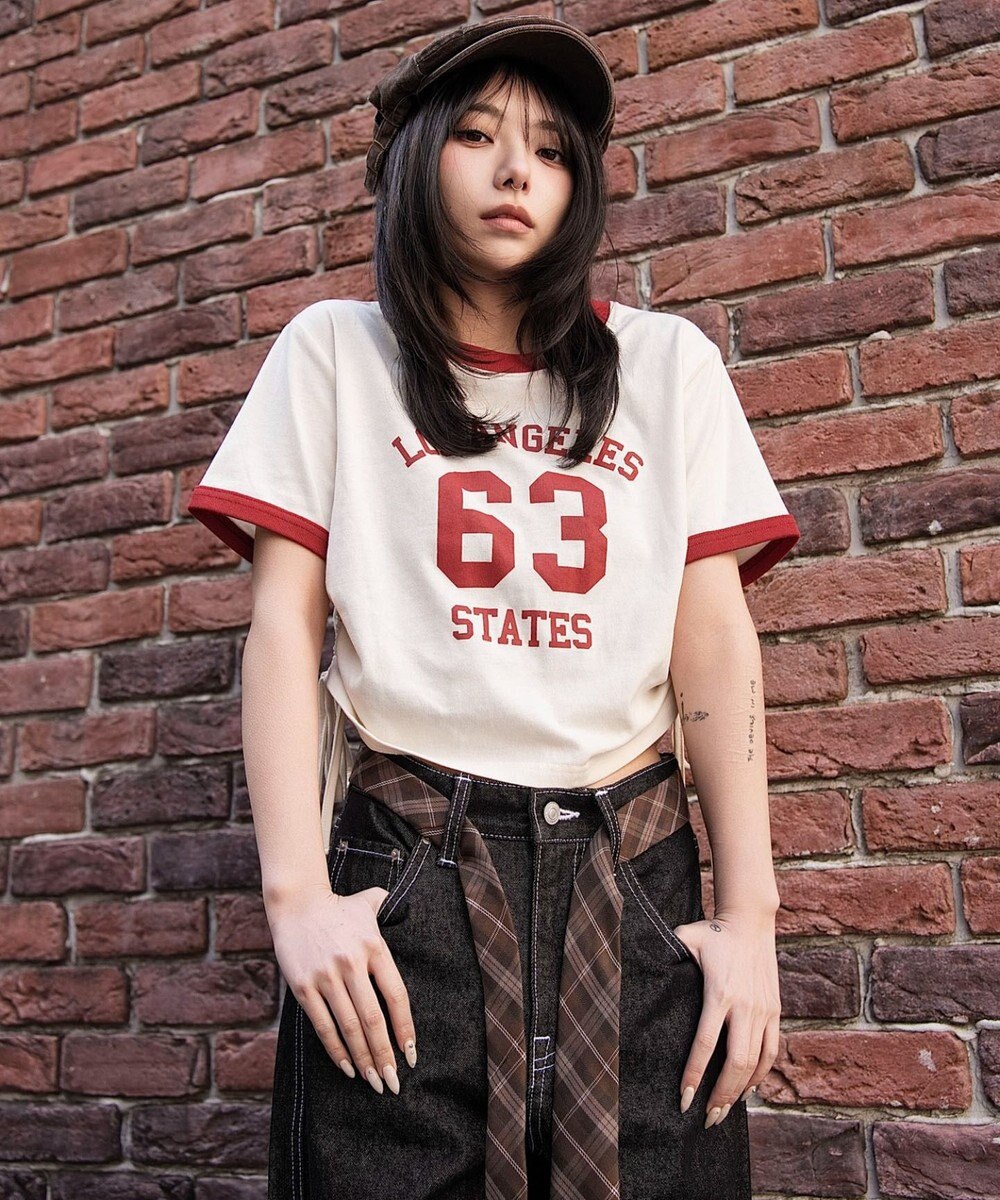 WEGO グラフィックサイドリボンドロストショートT 