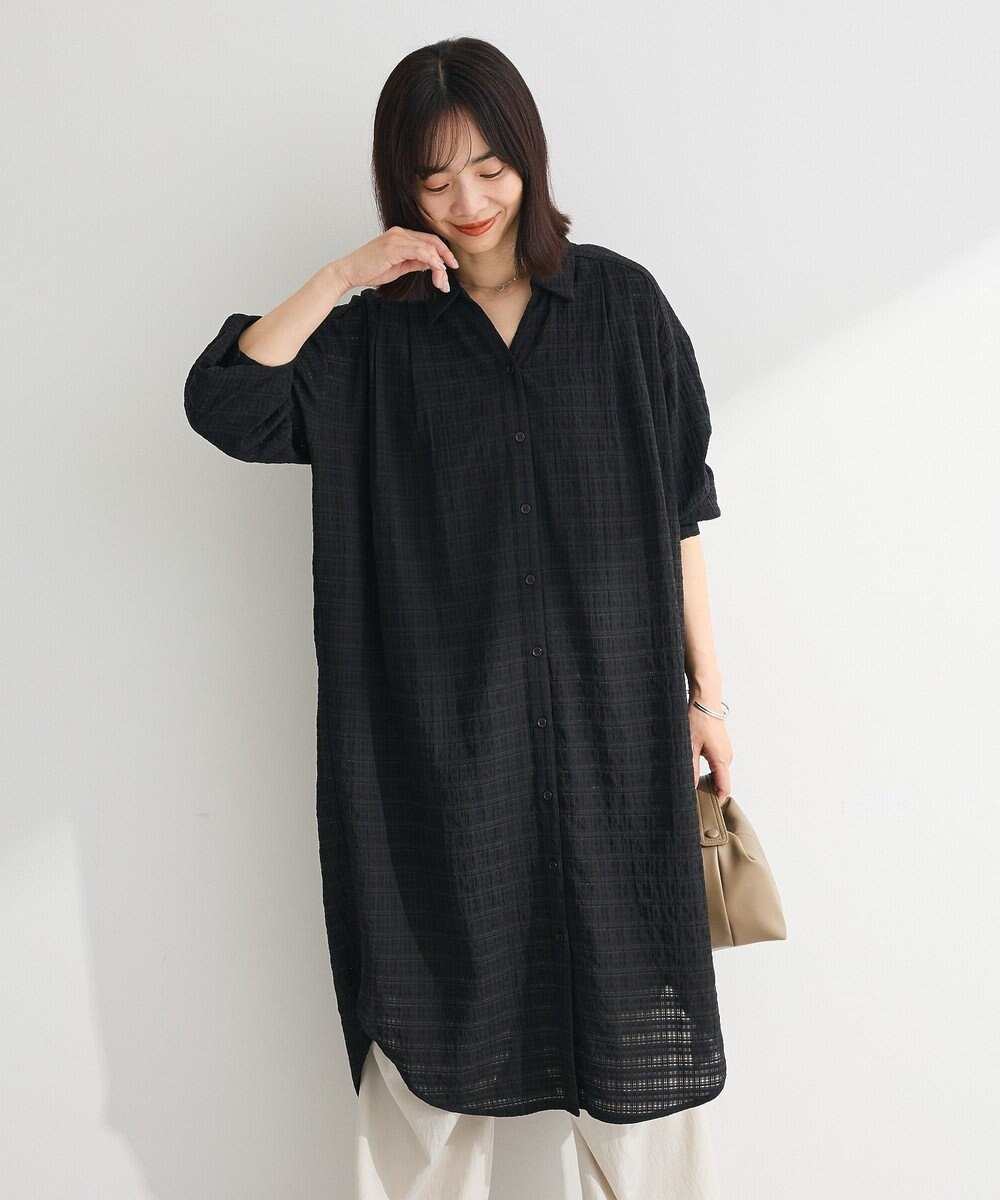 Green Parks シアーチェックシャツワンピース 