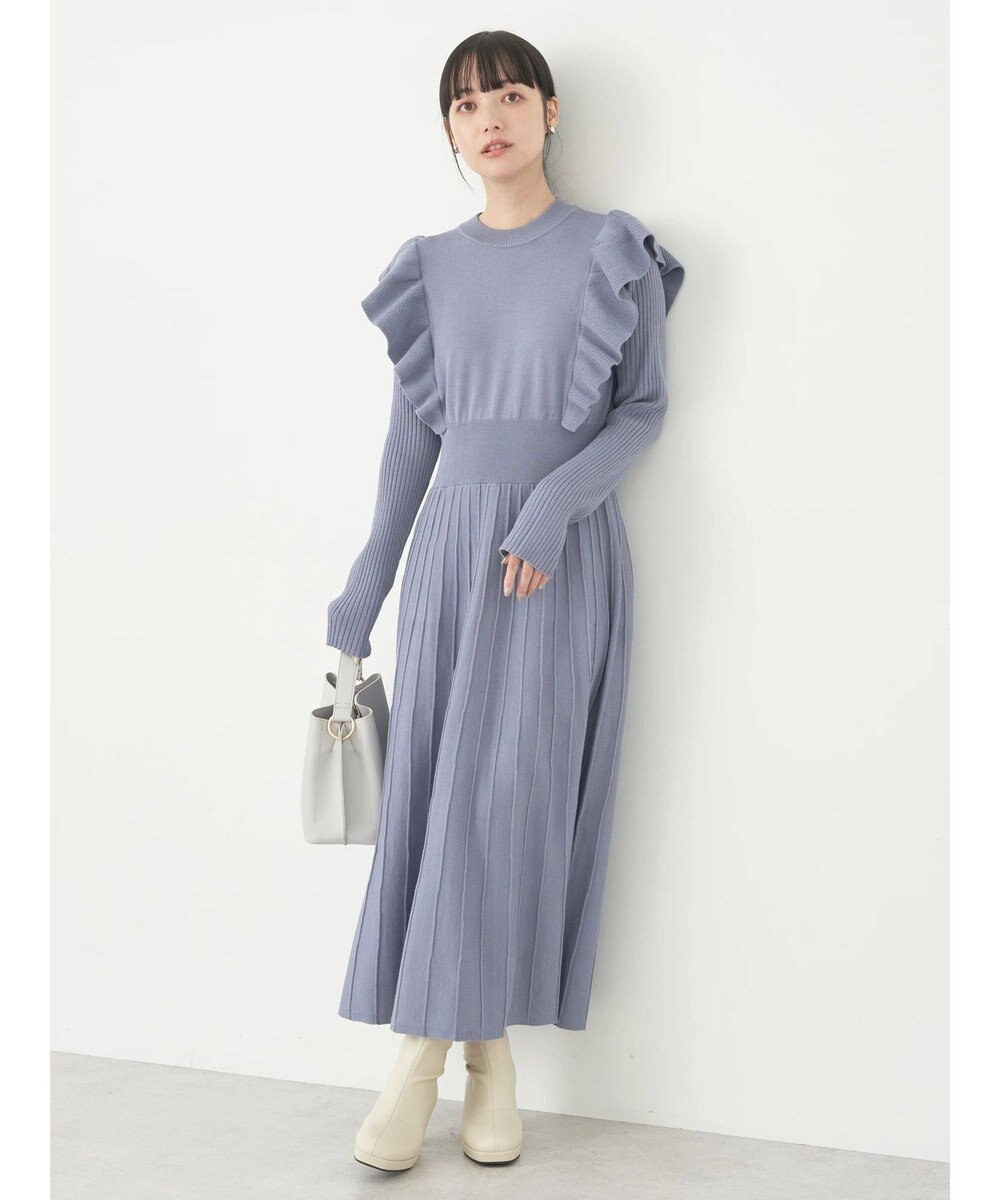 earth music&ecology ショルダーフリルニットワンピース 