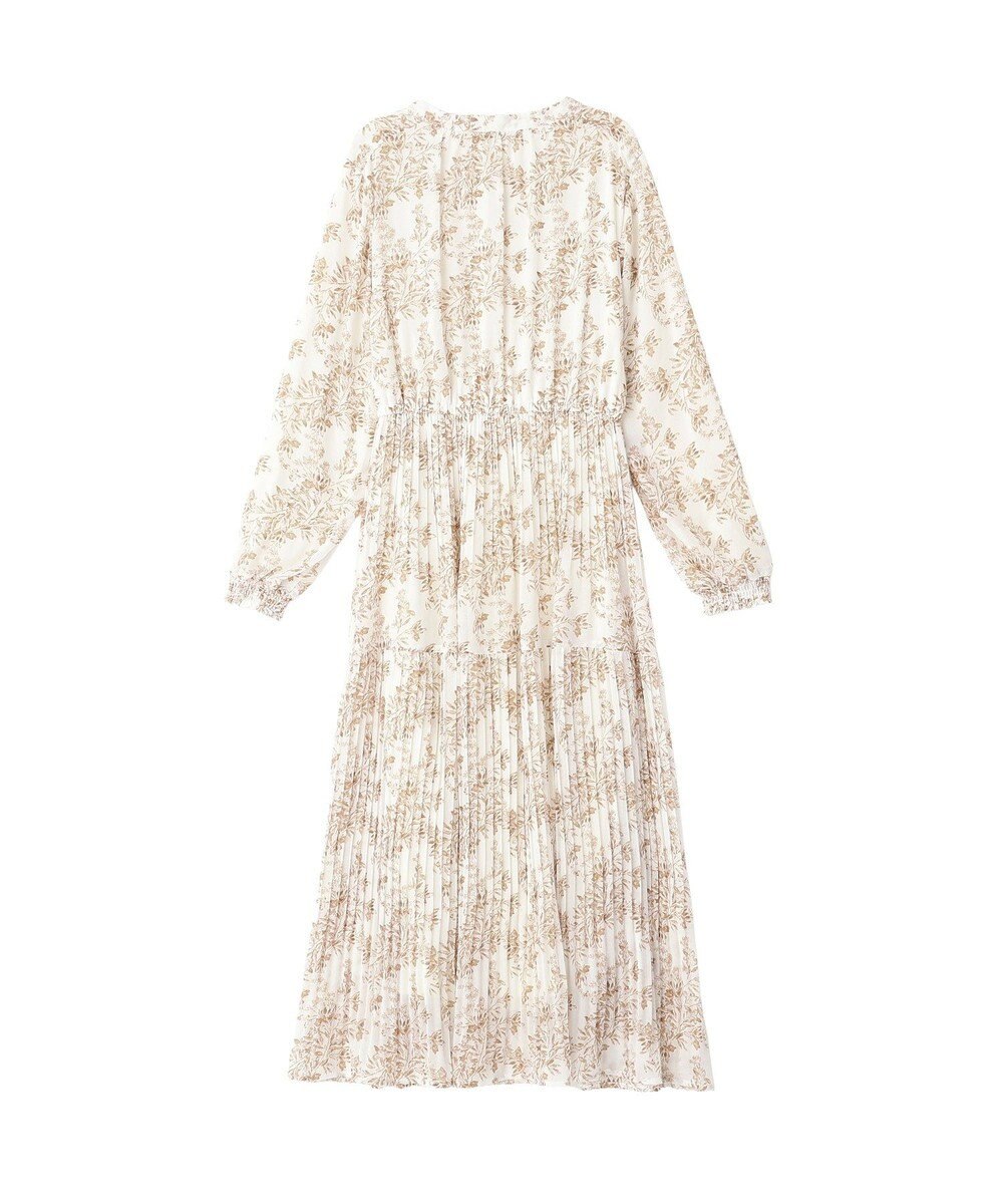 YECCA VECCA ボタニカル柄ボウタイプリーツワンピース 