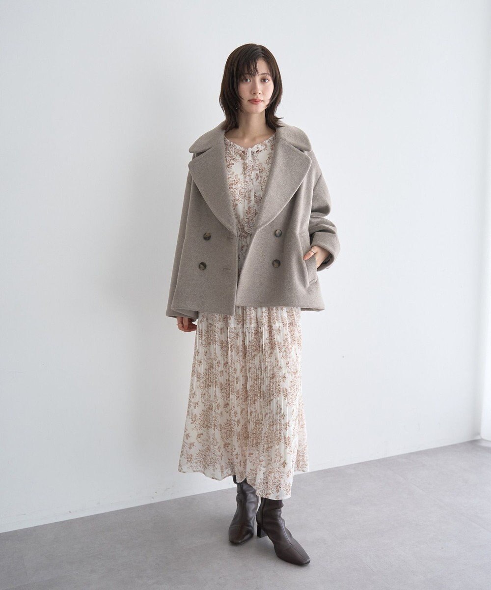 YECCA VECCA ボタニカル柄ボウタイプリーツワンピース 