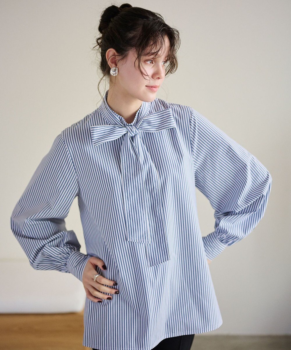 #Newans 【洗濯機可】ステッチデザインリボンタイブラウス 