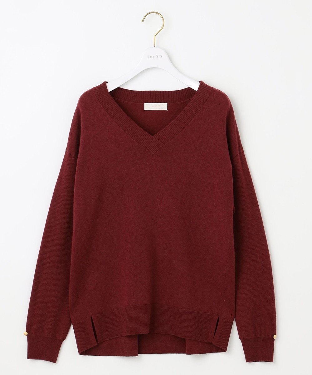 ANY SIS 【ウールブレンドシリーズ】フロント切替Vネック ニット 