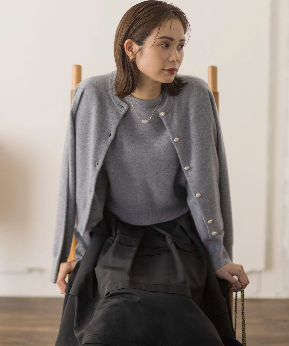 組曲 L 【アンサンブル対応可】ピュアカシミヤ ビジューカーディガン 