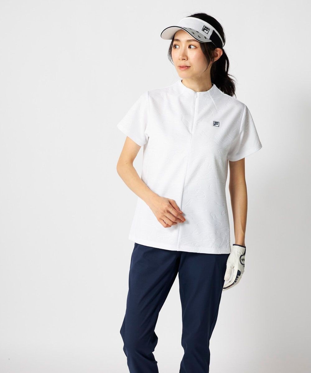 FILA GOLF／marie claire 【FILA GOLF】 チェッカーフラッグ柄エンボス半袖シャツ 
