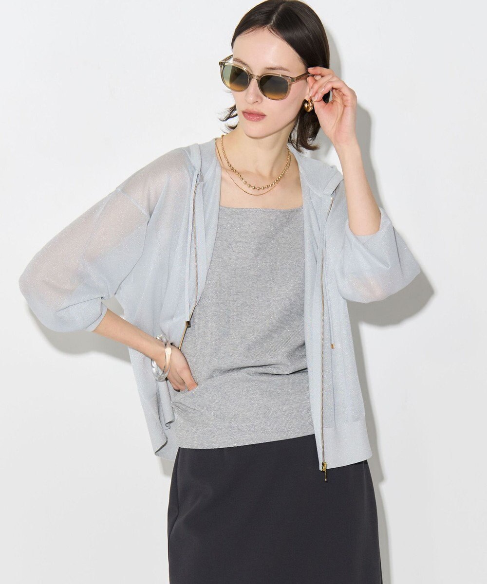 23区 シャイニーシアーニット ジップアップ パーカー 