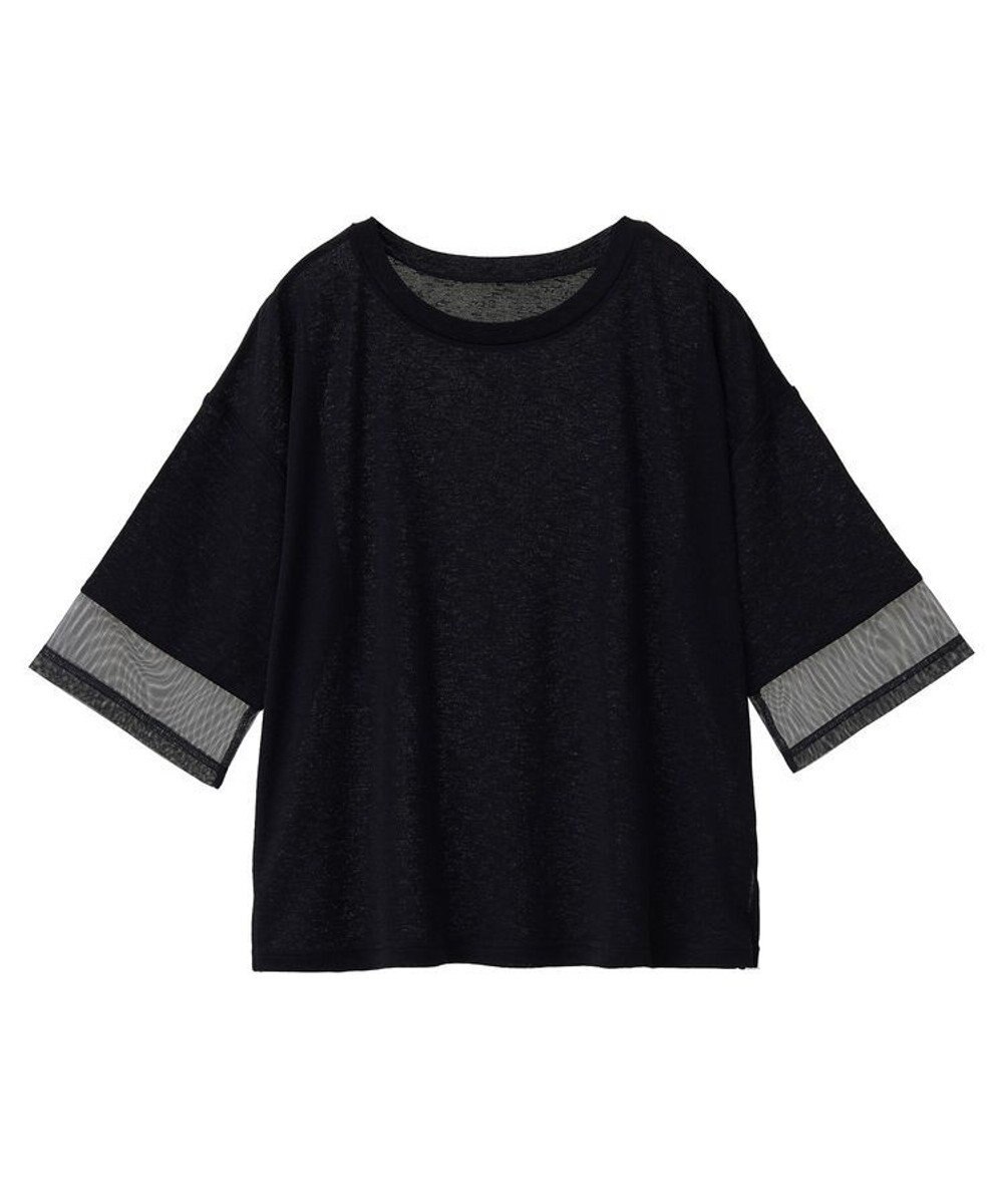 Green Parks 袖チュールドッキングシアー５分袖プルオーバー 