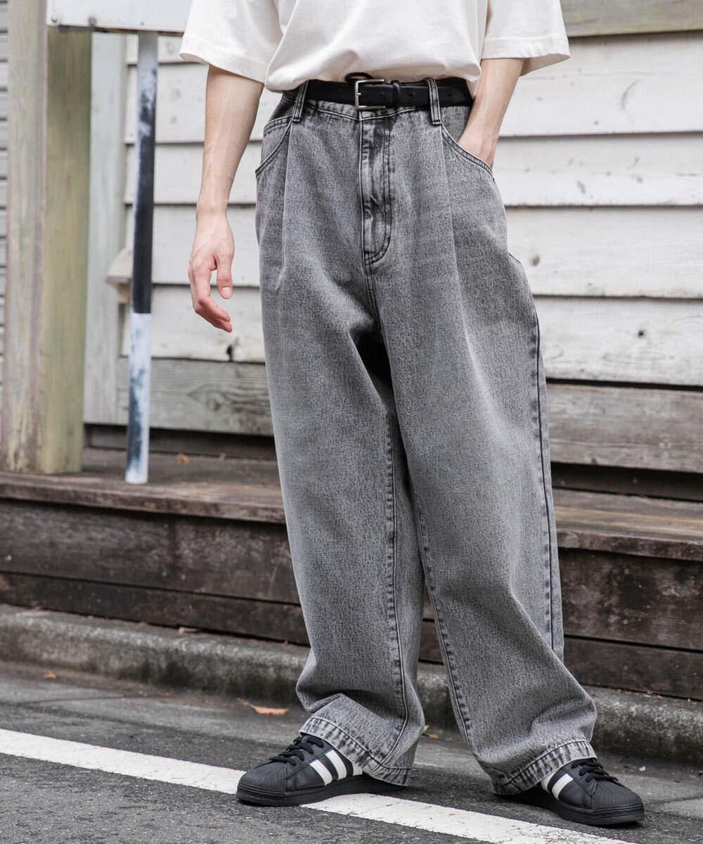 WEGO 【ユニセックス着用ITEM/ウエストゴム/SMLサイズ展開】デニムルーズテーパードパンツ 