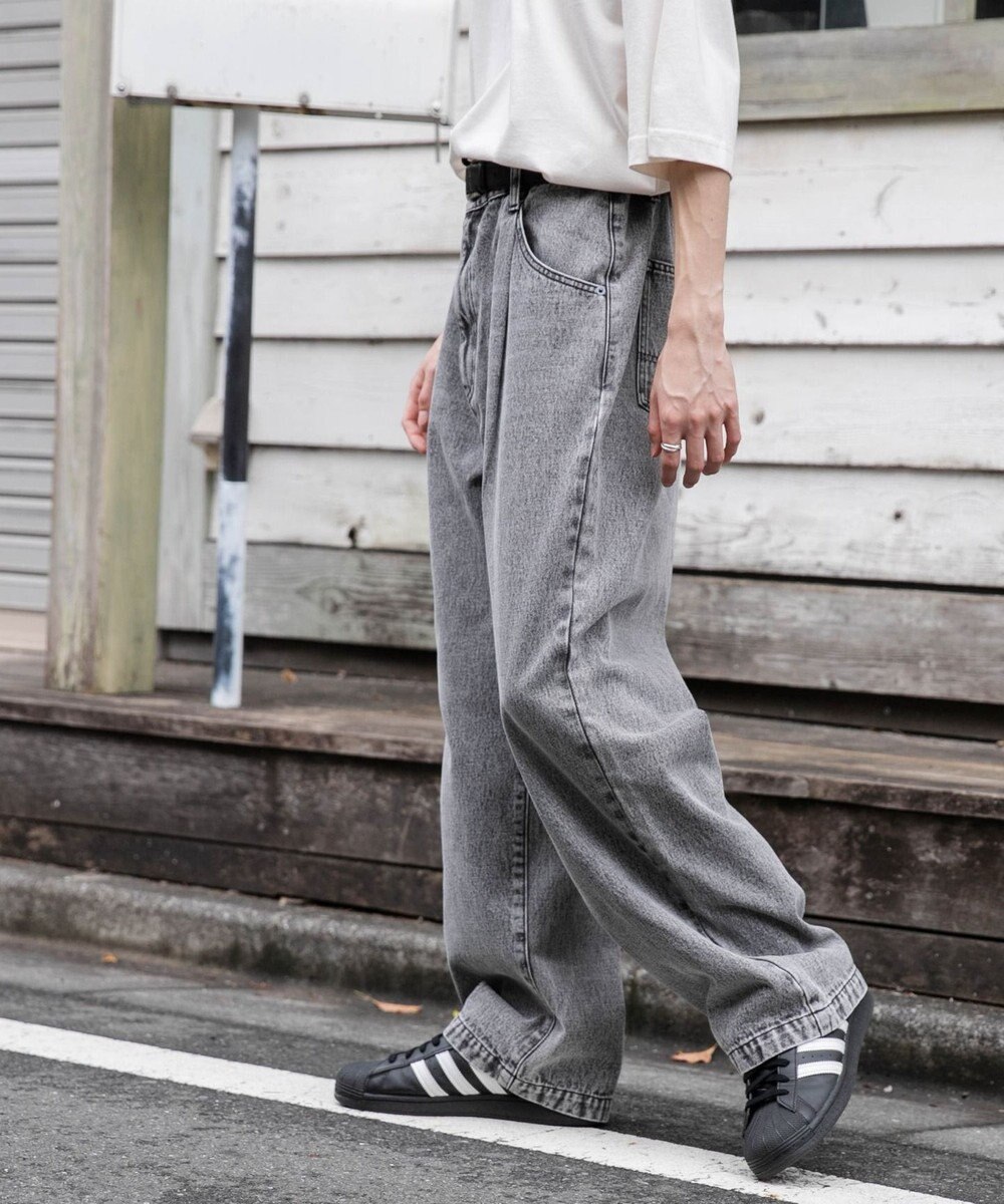 WEGO 【ユニセックス着用ITEM/ウエストゴム/SMLサイズ展開】デニムルーズテーパードパンツ 