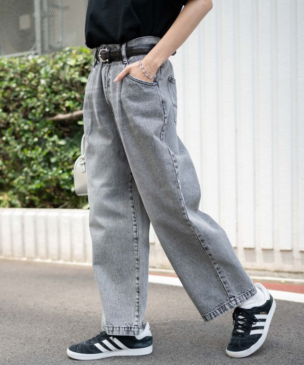 WEGO 【ユニセックス着用ITEM/ウエストゴム/SMLサイズ展開】デニムルーズテーパードパンツ 