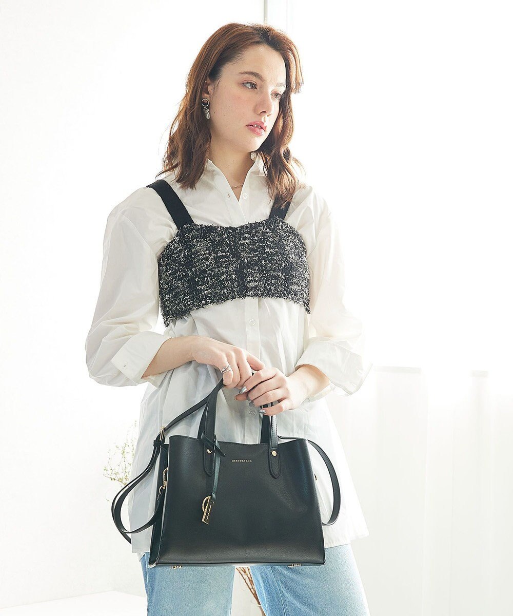 style code 【MERCURYDUO/マーキュリーデュオ】両アオリポケットサイド配色大開き開口 超軽量ハンドバッグ キーチャーム付 