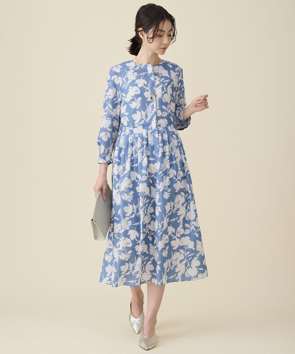 自由区 バイカラーフラワープリント ワンピース 