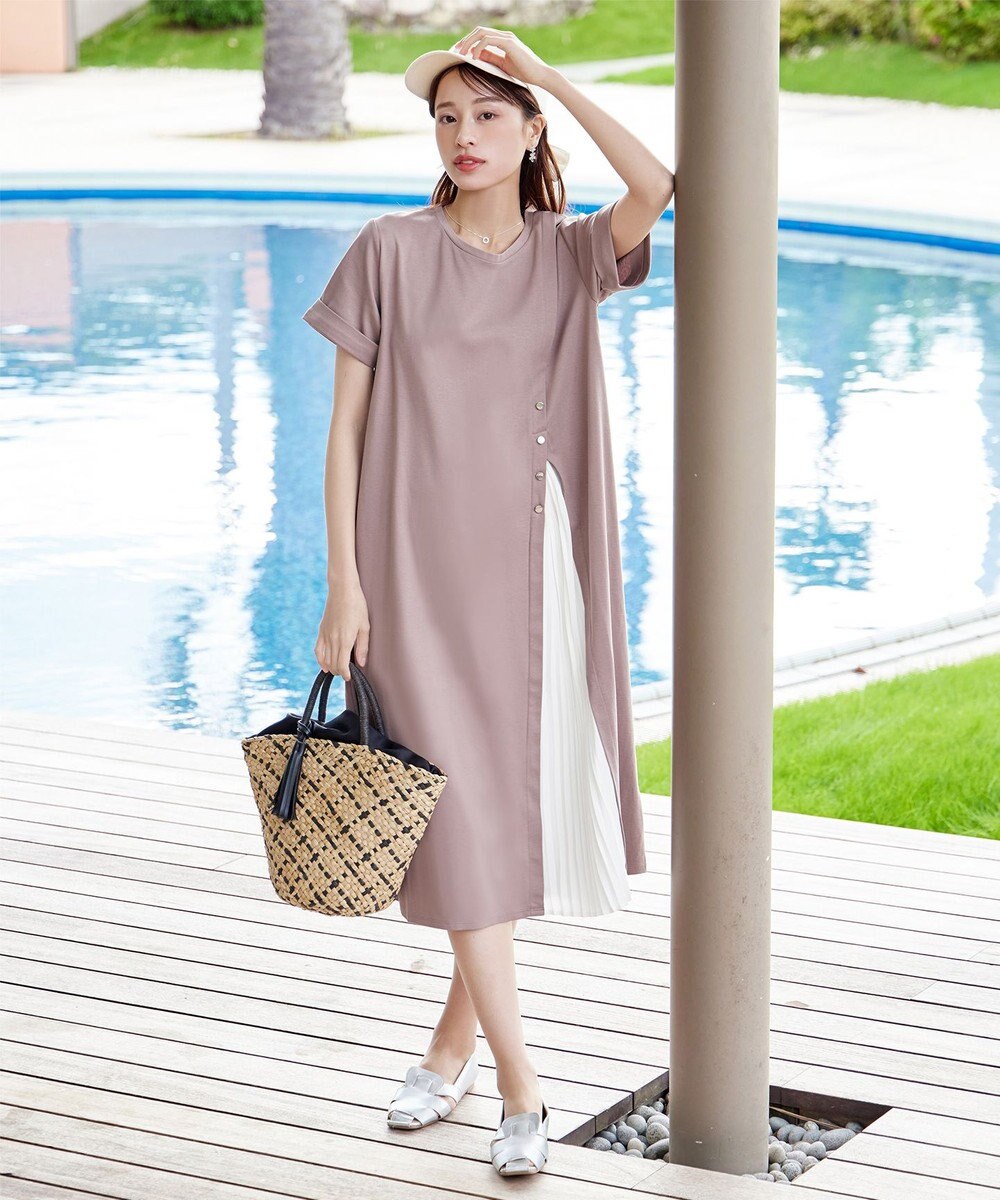 Tiaclasse 【UVケア・接触冷感】”あまラク” アシメプリーツカットソーワンピース 