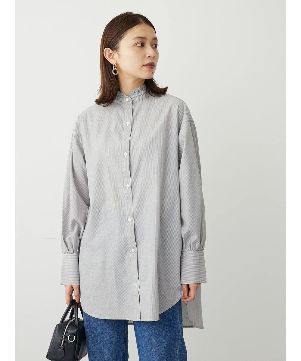 Green Parks イージーケアスタンドフリルシャツチュニック 