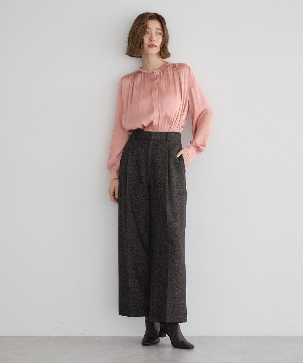 YECCA VECCA サテンギャザーブラウス 