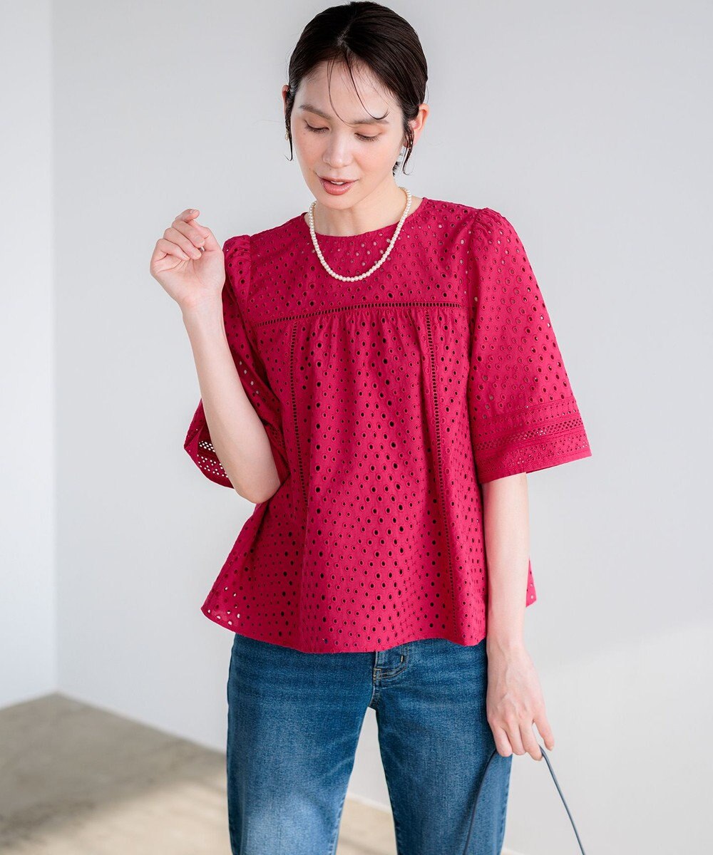 組曲 【先行予約】エンブロイダリーレース5分袖 ブラウス 