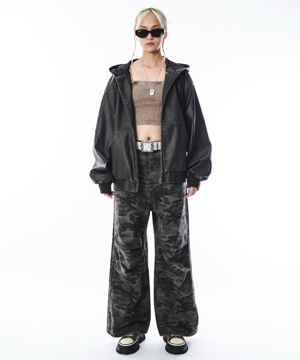 WEGO 【ユニセックス着用ITEM】PUフードブルゾン 