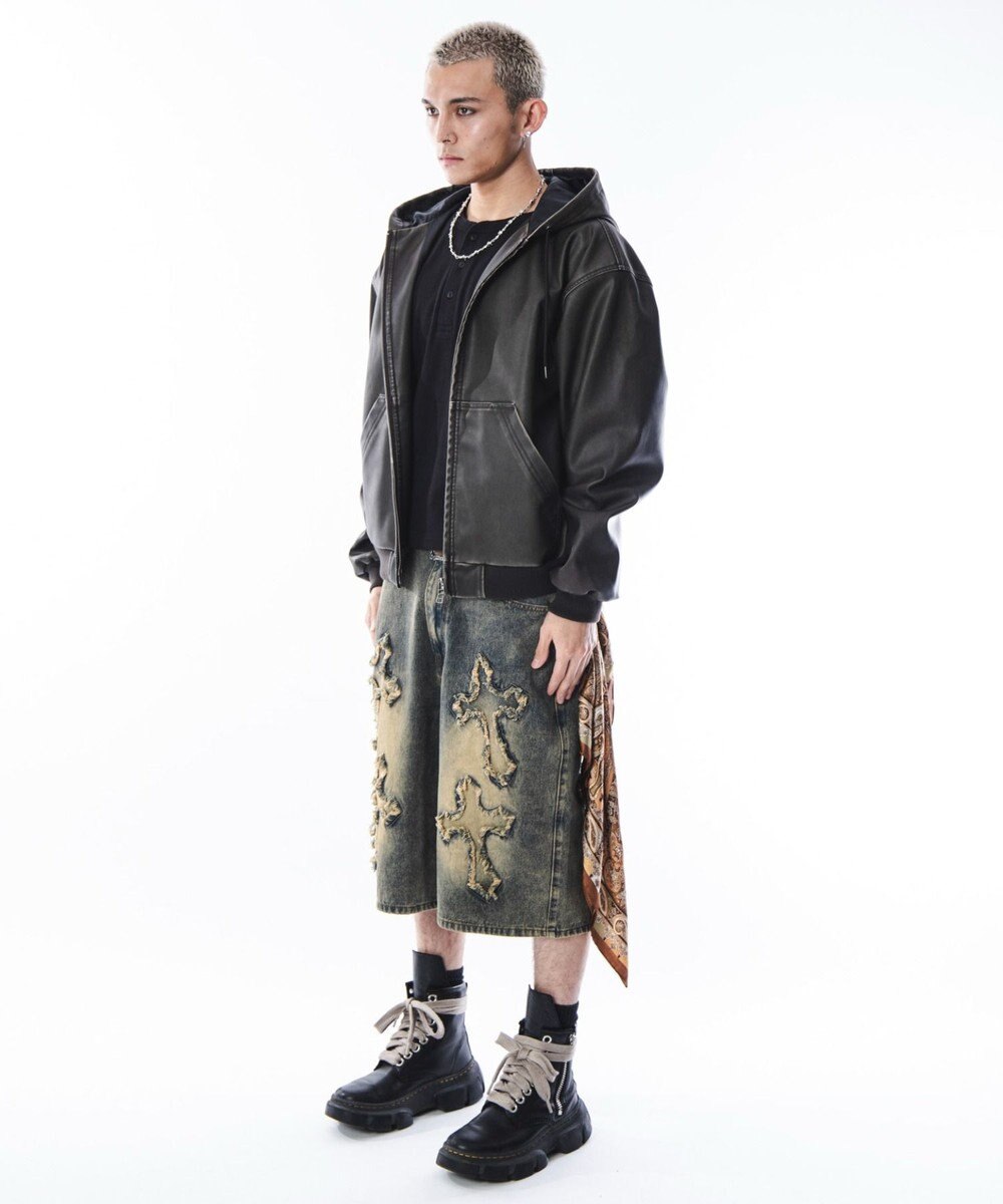 WEGO 【ユニセックス着用ITEM】PUフードブルゾン 