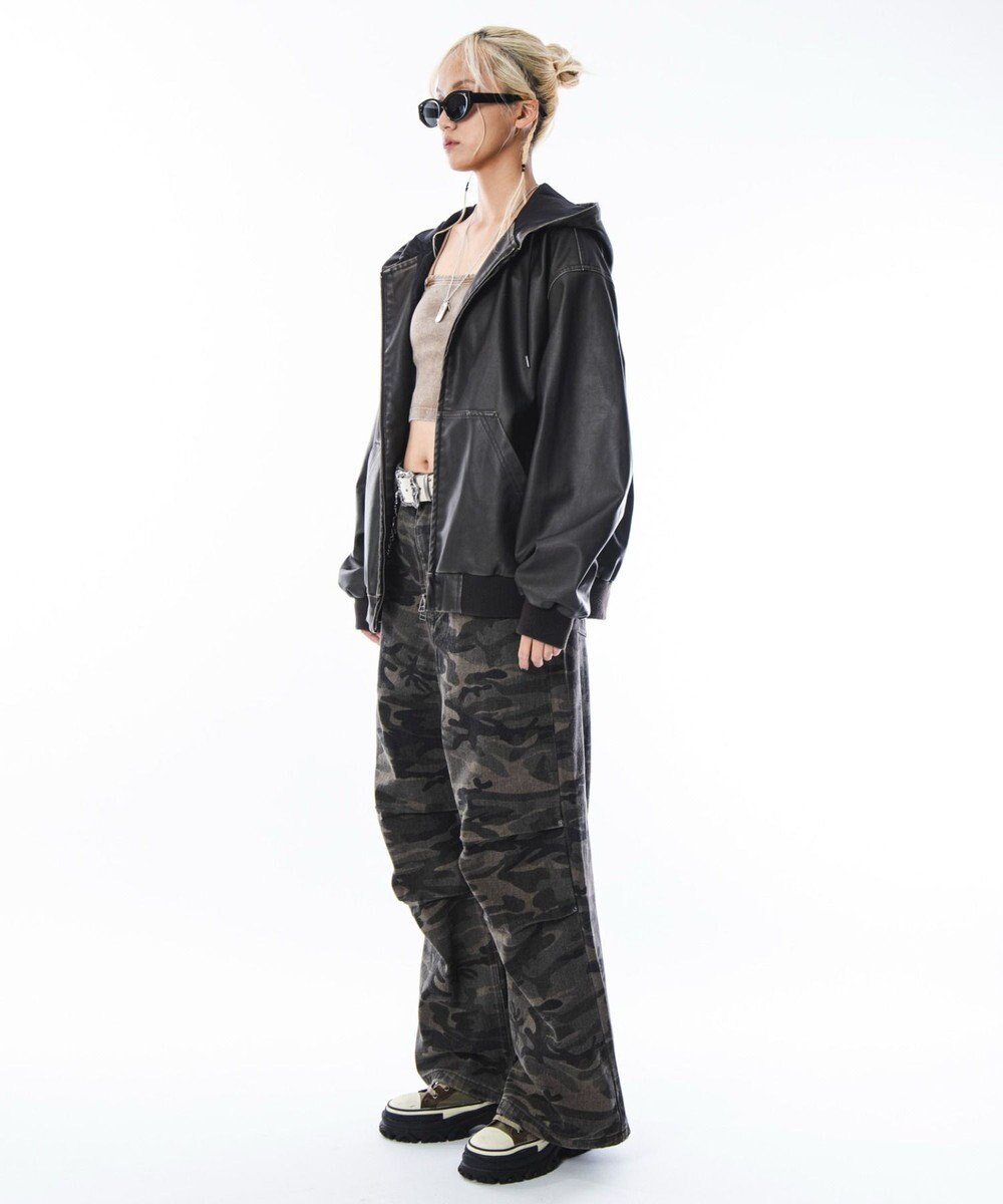 WEGO 【ユニセックス着用ITEM】PUフードブルゾン 