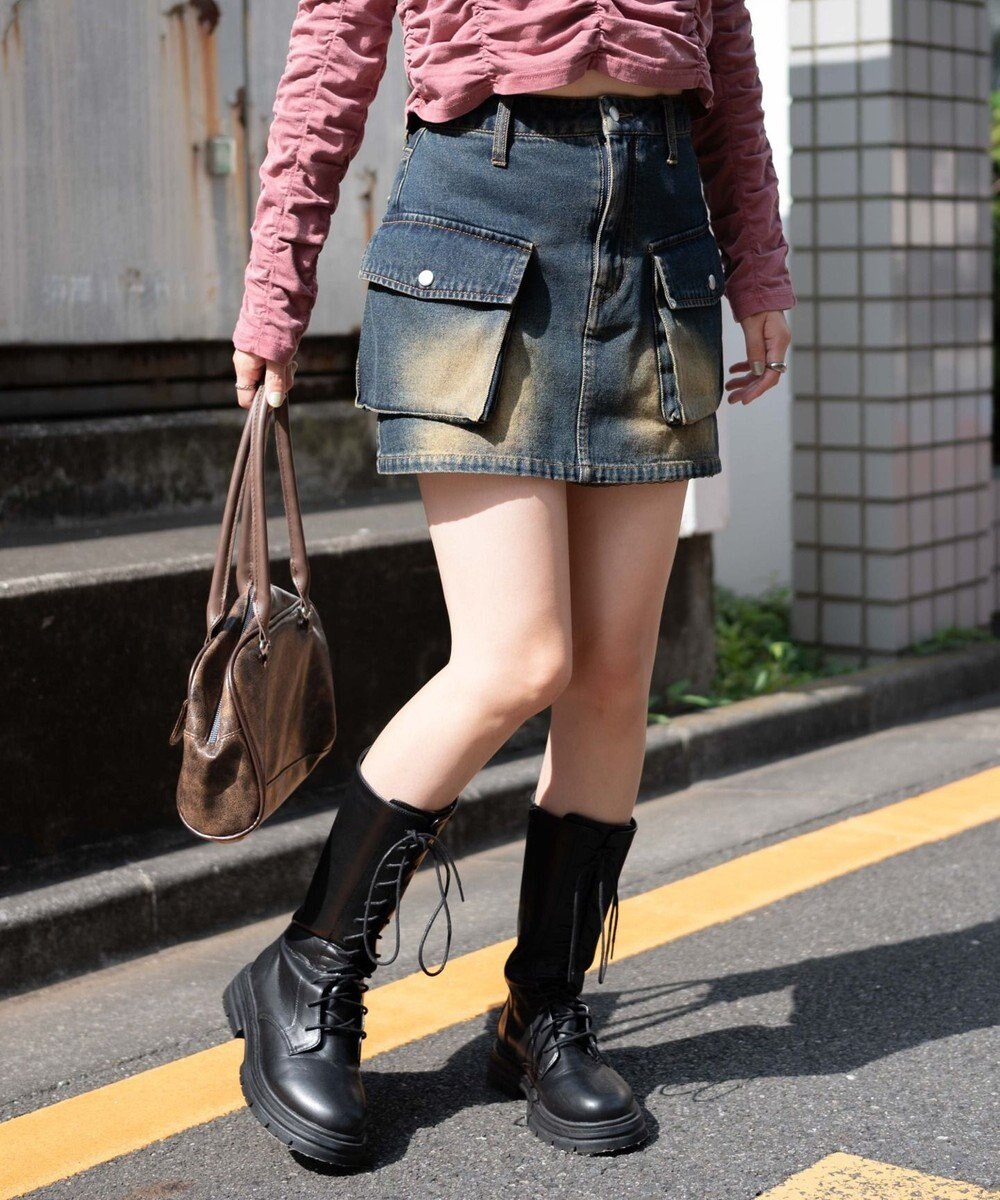 WEGO ヴィンテージウォッシュカーゴミニスカート 