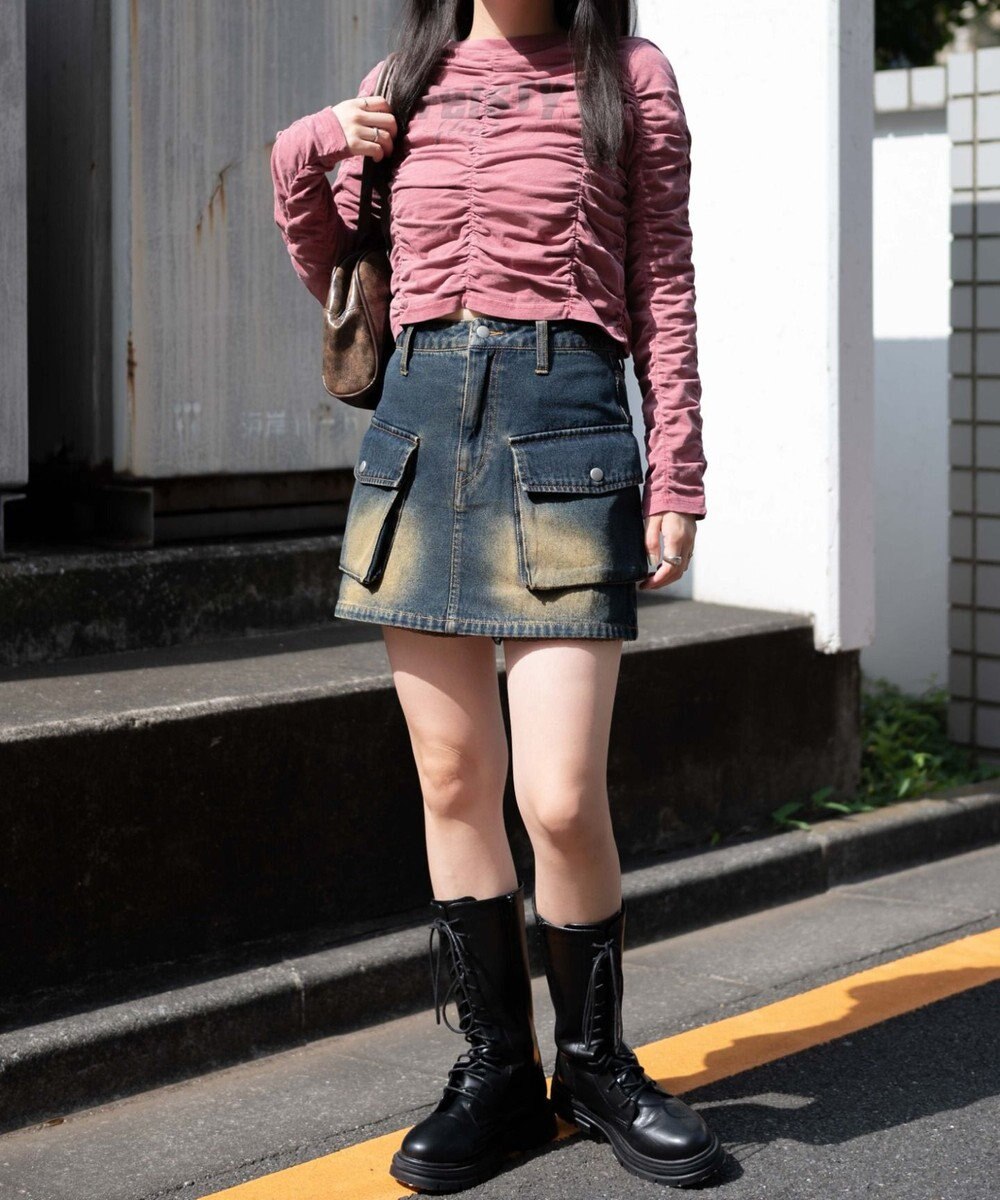 WEGO ヴィンテージウォッシュカーゴミニスカート 