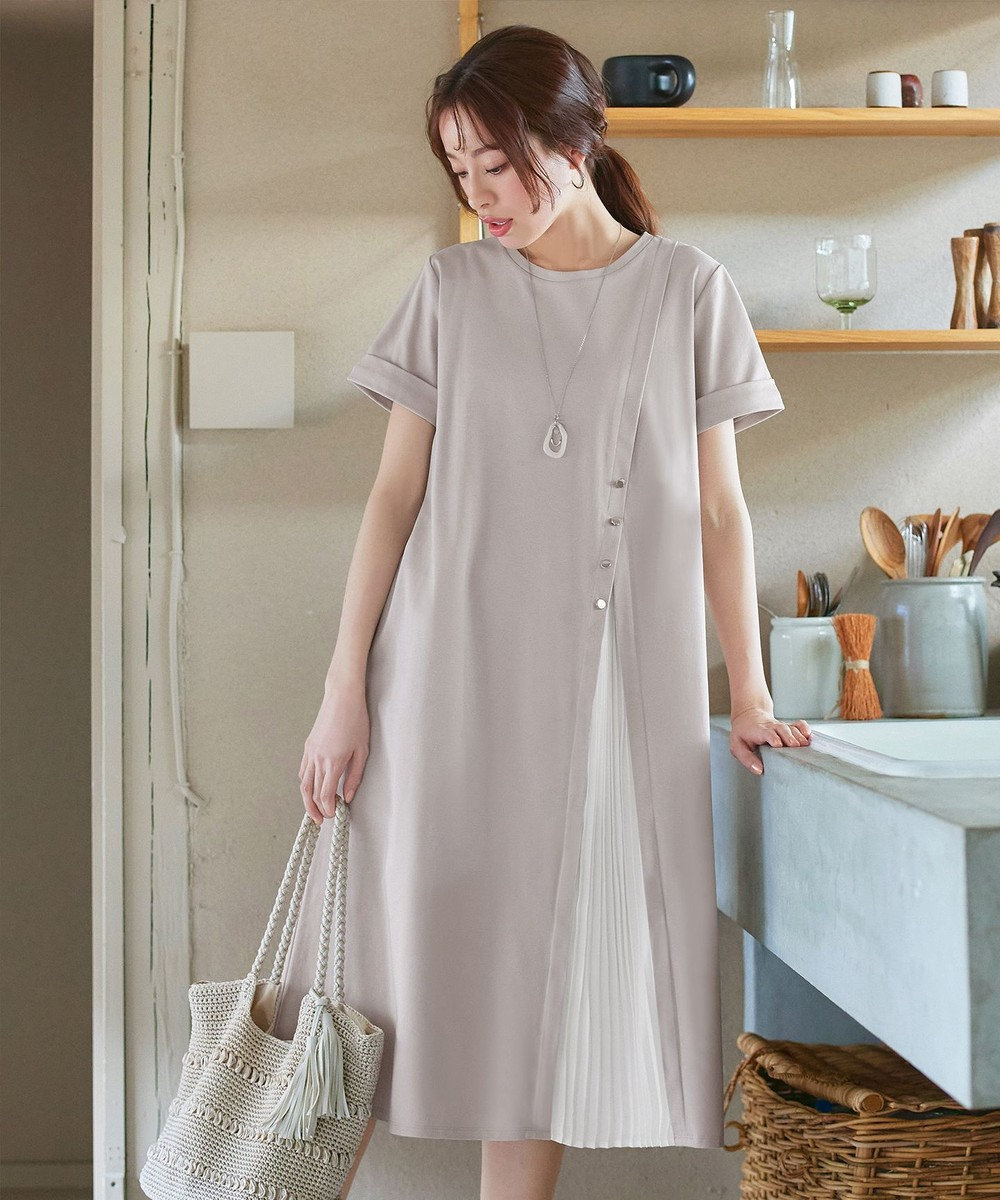 Tiaclasse 【UVケア・接触冷感】”あまラク” アシメプリーツカットソーワンピース 