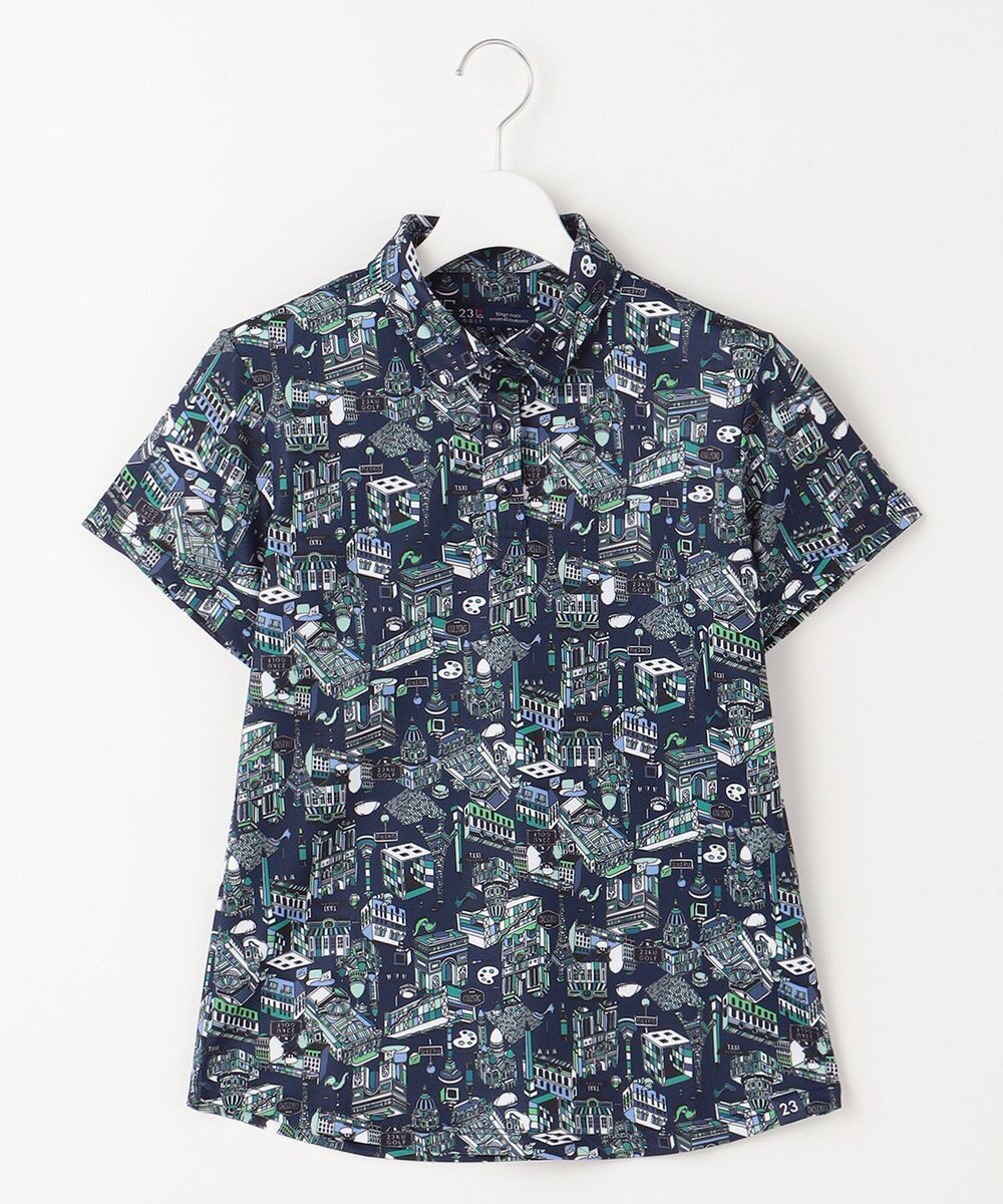 23区GOLF 【WOMEN】【吸水速乾/UVカット】パリマップ総柄ポロシャツ 