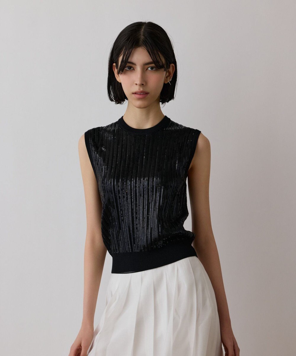 GRACE CONTINENTAL スパンコールニットノースリーブ 