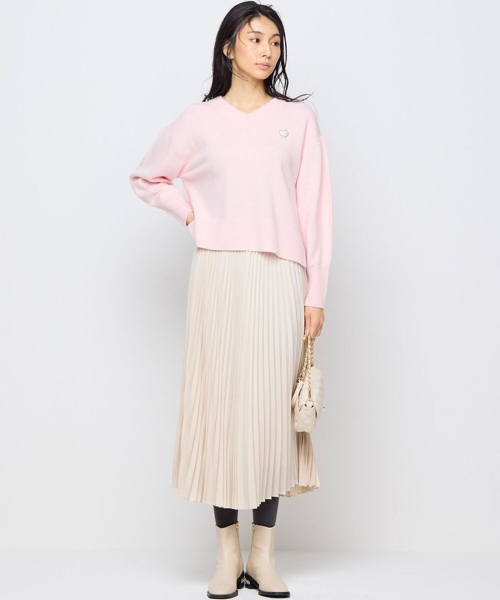 組曲 レザーライクサテン プリーツスカート 