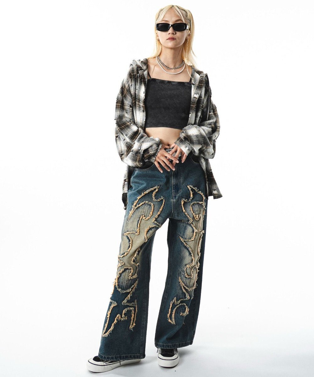 WEGO 【ユニセックス着用ITEM】フリンジデニムパンツ 