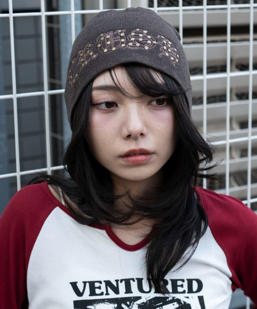 WEGO ロゴ刺繍スタッズビーニー 