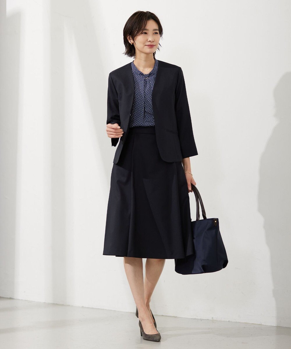 J.PRESS LADIES 【セットアップ対応・洗える・UVケア・速乾】 OXIJEWELストレッチ ノーカラー ジャケット 