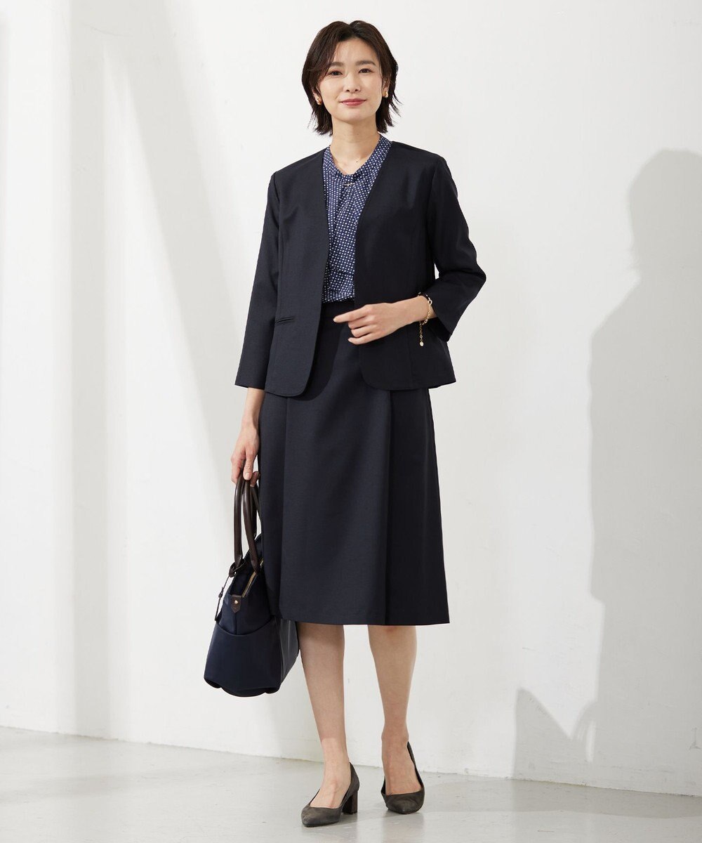 J.PRESS LADIES 【セットアップ対応・洗える・UVケア・速乾】 OXIJEWELストレッチ ノーカラー ジャケット 