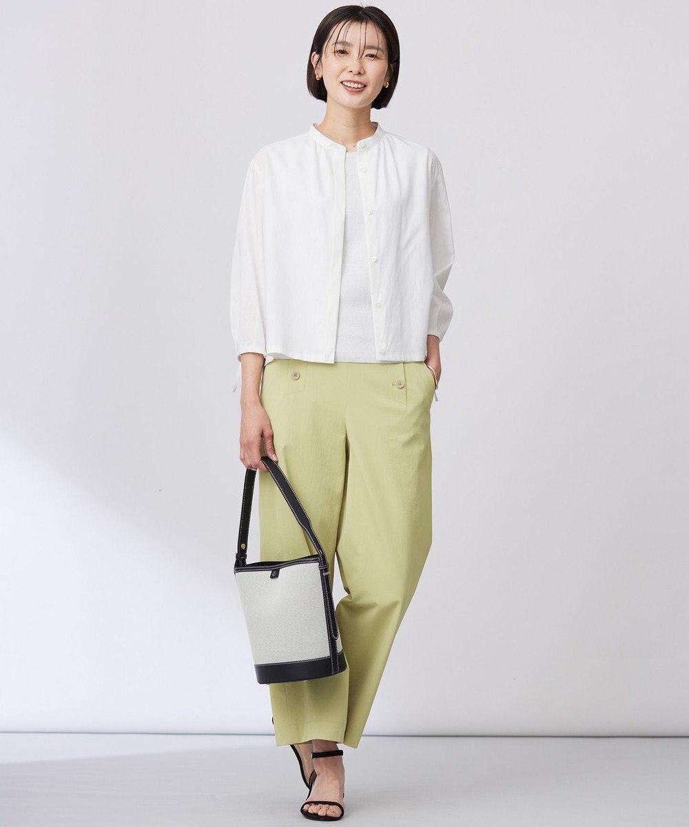 J.PRESS LADIES 【洗える・接触冷感・吸水速乾】麻SOLID バンドカラー シャツ ブラウス 